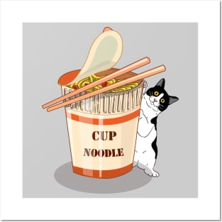 Funny Crazy Foodie Food Lover Instant Noodle Cup Ramen Peeking  Cat Posters and Art